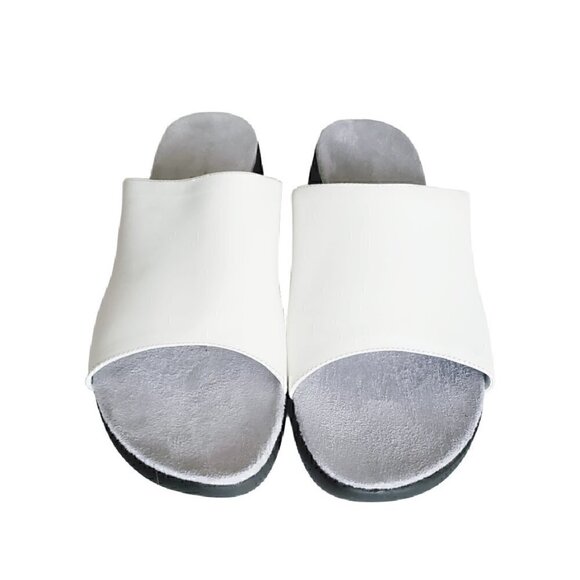 CROFT & Barrow White Leather Slip on Sandals Shoes - Picture 1 of 6